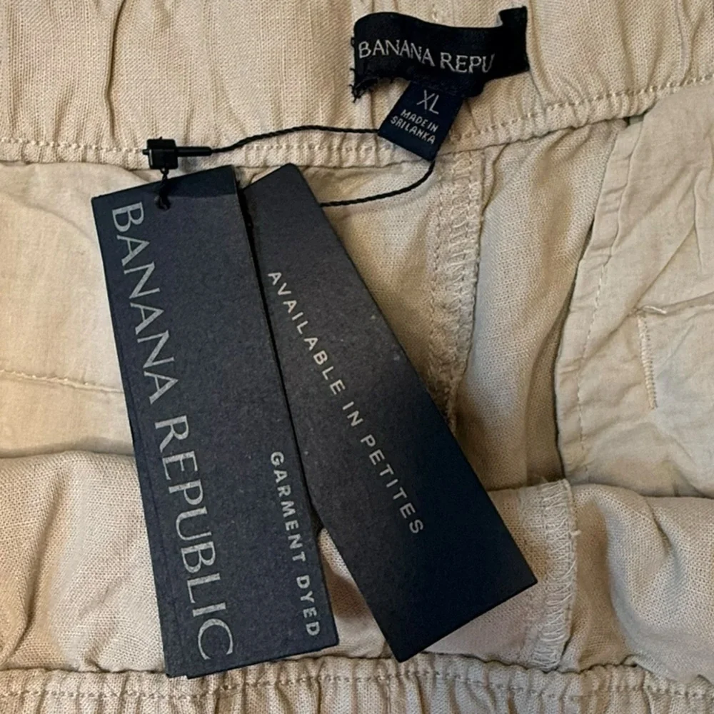 Banana Republic Beige Pull On High Rise Linen Cotton Drawstring Pockets NWT XL - Picture 5 of 9